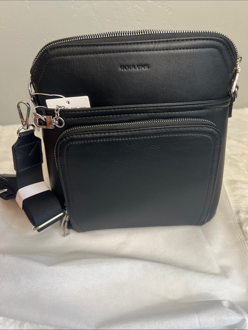 Roulens black leather crossbody bag